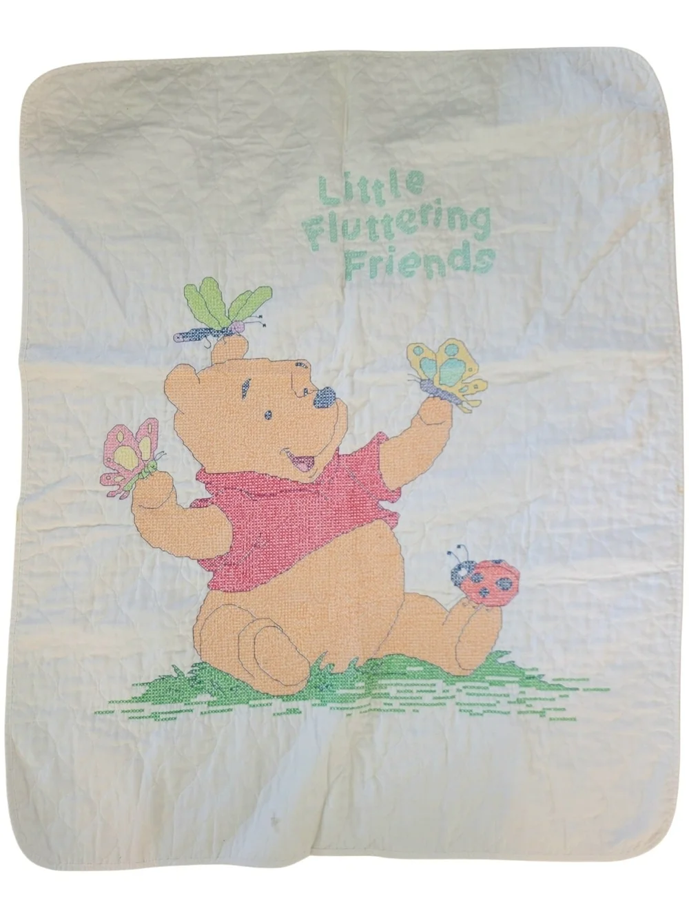 Disney Winnie the Pooh Little Fluttering Friends Quilted Cross Stiched Blanket